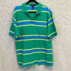 DANIEL CREMIEUX Collection Men's Polo Shirt Green Yellow Blue Stripe Medium #500